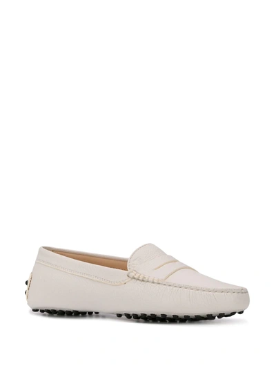 Tod's New Gommini Loafers In Hammered Leather With Sleeper In White
