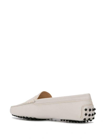 Tod's New Gommini Loafers In Hammered Leather With Sleeper In White