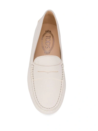 Tod's New Gommini Loafers In Hammered Leather With Sleeper In White