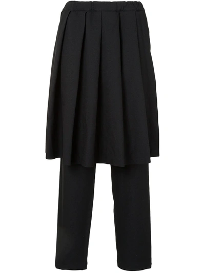 Shop Black Comme Des Garçons Pleated Skirt-panelled Trousers In Black