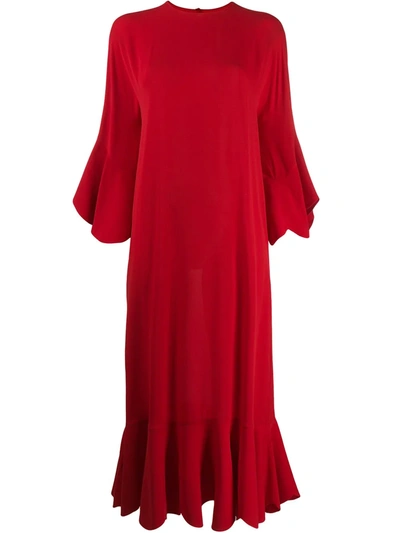 Shop Valentino Scalloped Hem Long Dress In Red