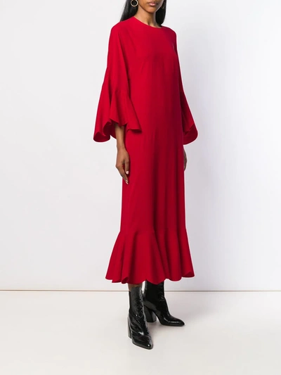 Shop Valentino Scalloped Hem Long Dress In Red