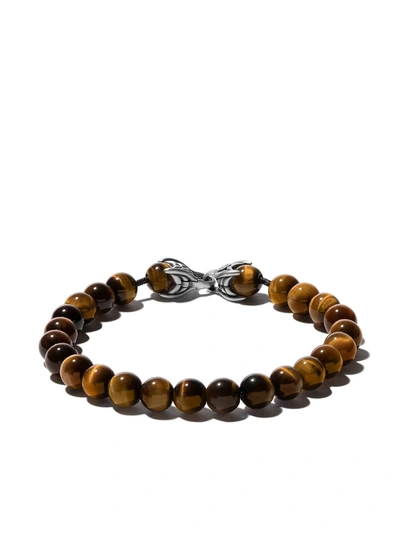 Shop David Yurman Sterling Silver Spiritual Beads Tiger Eye Bracelet In Brown