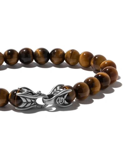 Shop David Yurman Sterling Silver Spiritual Beads Tiger Eye Bracelet In Brown