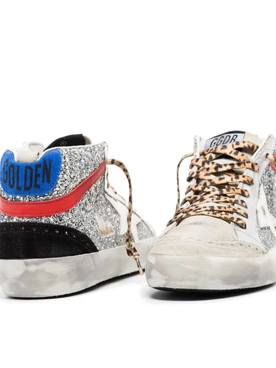 Shop Golden Goose Mid Star Silver Glitterembellished Sneakers In White
