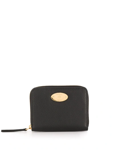 Shop Mulberry Logo Plaque Zip-around Purse In Black