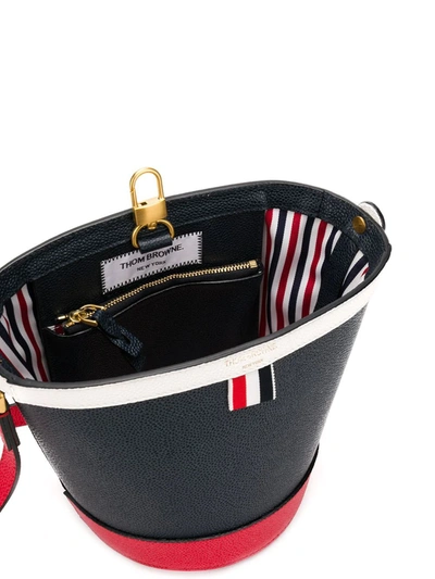 Shop Thom Browne Fun Mix Leather Sand Bucket Bag In Blue