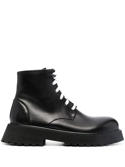 Shop Marsèll Lace-up Leather Ankle Boots In Black