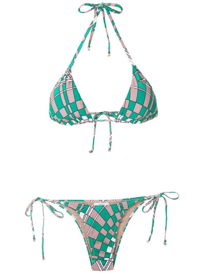 Shop Amir Slama Geometric Print Bikini Set In Green