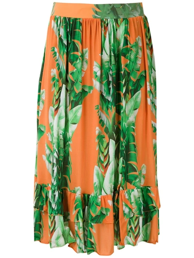 Shop Amir Slama Printed Ruffle Skirt In Green