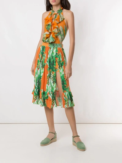 Shop Amir Slama Printed Ruffle Skirt In Green