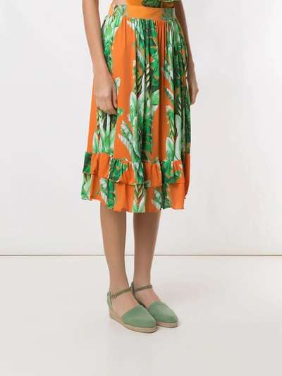 Shop Amir Slama Printed Ruffle Skirt In Green