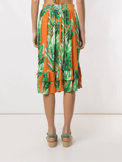 Shop Amir Slama Printed Ruffle Skirt In Green