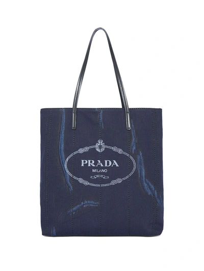 Shop Prada Logo-print Tote In Blue