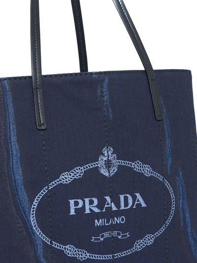 Shop Prada Logo-print Tote In Blue