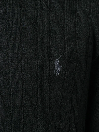 Shop Polo Ralph Lauren Cable-knit Logo Embroidered Jumper In Black
