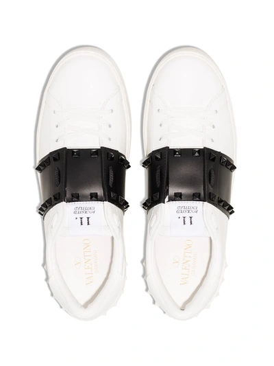 Shop Valentino Rockstud Untitled Leather Sneakers In White