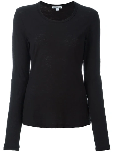 Shop James Perse Round Neck Longsleeved T-shirt In Black