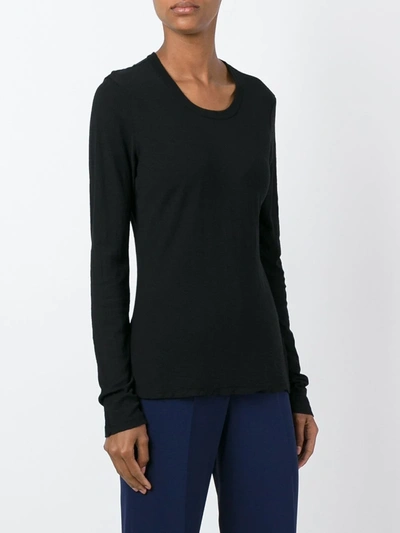 Shop James Perse Round Neck Longsleeved T-shirt In Black