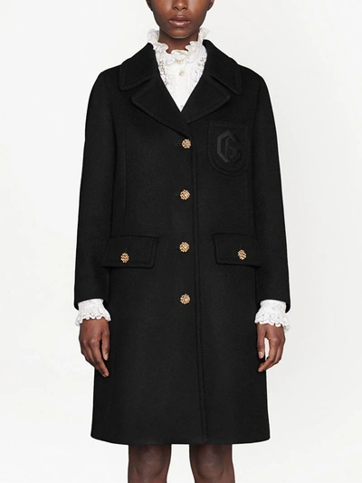 Shop Gucci Double G Embroidered Button-front Coat In Schwarz