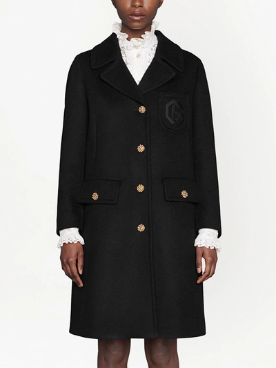 Gucci Double G Embroidered Button-front Coat In Schwarz
