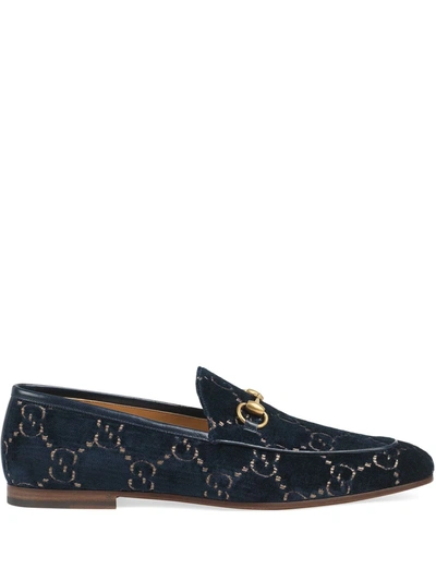 Shop Gucci Jordaan Velvet Loafers In Blue