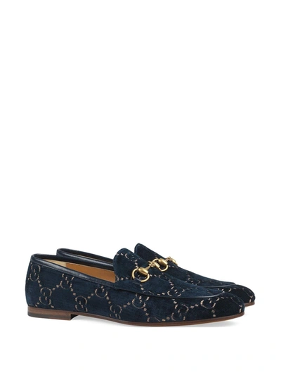 Shop Gucci Jordaan Velvet Loafers In Blue