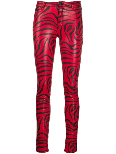 Shop Philipp Plein Zebra Print Skinny Trousers In Red