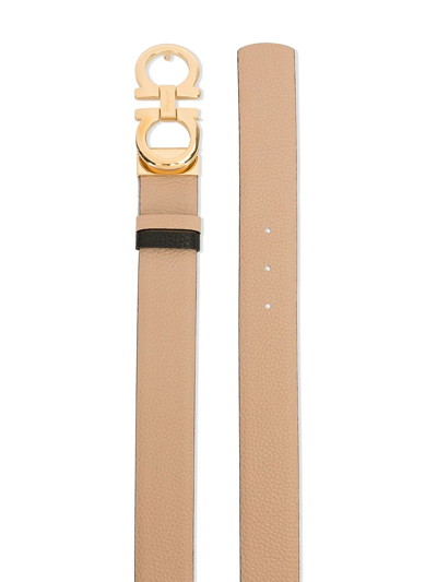 Shop Ferragamo Gancini Leather Belt In Neutrals