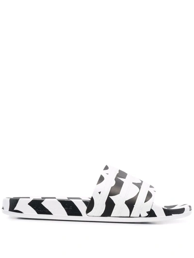 Adidas Originals Marimekko Adilette Slides In Black And White In Weiss
