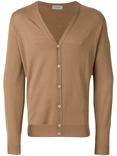 Shop John Smedley V-neck Cardigan In Brown