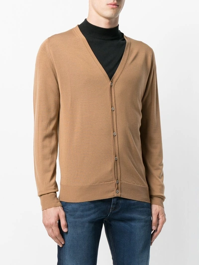 Shop John Smedley V-neck Cardigan In Brown