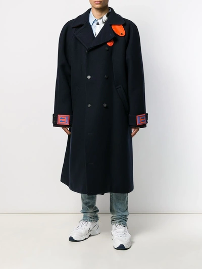 Off-white Double Breasted Midi Coat In Blue