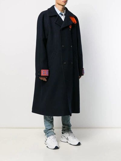 Off-white Double Breasted Midi Coat In Blue