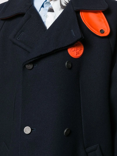 Off-white Double Breasted Midi Coat In Blue