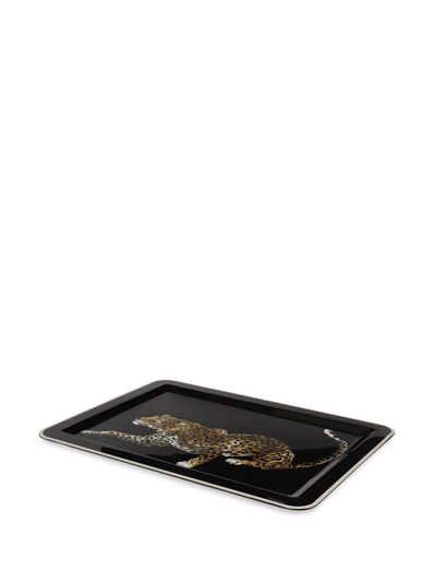 Shop Dolce & Gabbana Large Leopard-print Tray In Black