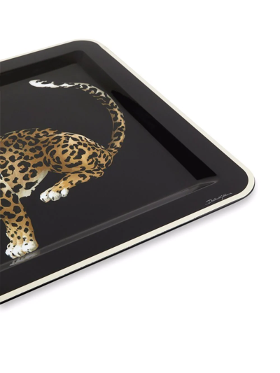 Shop Dolce & Gabbana Large Leopard-print Tray In Black