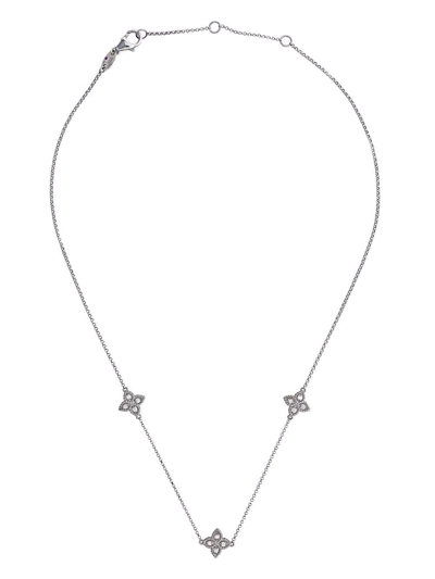 Shop Roberto Coin 18kt White Gold Princess Flower Diamond Necklace In Silver