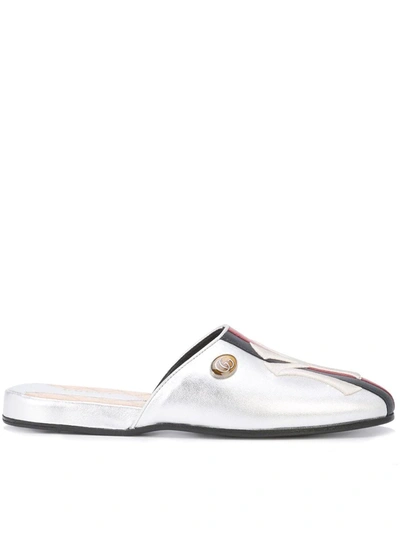 Shop Gucci Ny Yankees Slippers In Silver