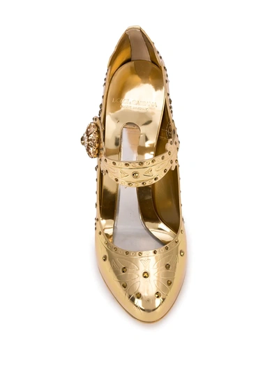 Shop Dolce & Gabbana Embellished Mary Jane Pumps In Gold