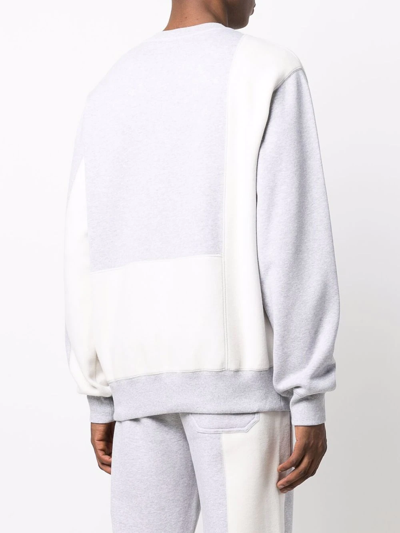 Shop Helmut Lang Colourblock Logo-print Crewneck Sweatshirt In Grey