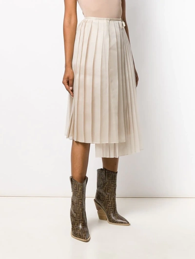 Shop Fendi Asymmetric Pleated Skirt In Neutrals