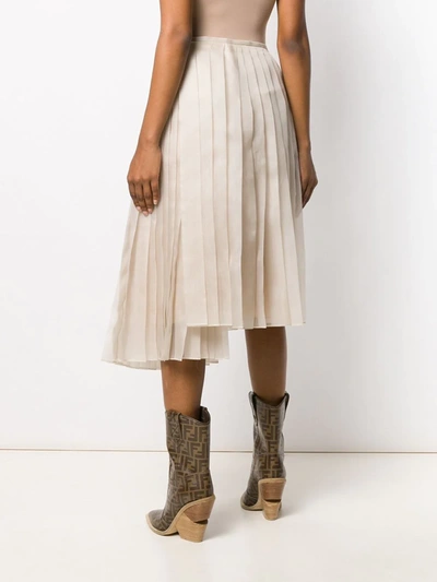 Shop Fendi Asymmetric Pleated Skirt In Neutrals