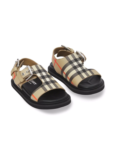 Shop Burberry Vintage Check Leather Sandals In Neutrals