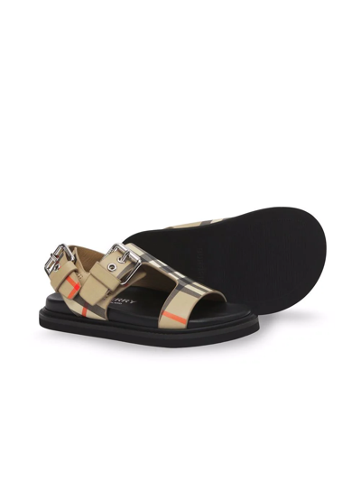 Shop Burberry Vintage Check Leather Sandals In Neutrals