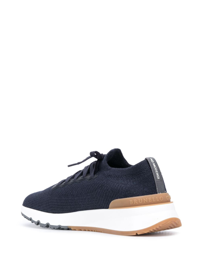 Shop Brunello Cucinelli Knitted Low-top Sneakers In Blue