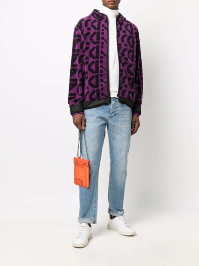 Shop Kenzo Logo-print Zipped Fleece Hoodie In Purple