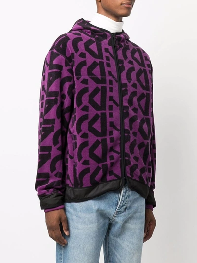 Shop Kenzo Logo-print Zipped Fleece Hoodie In Purple
