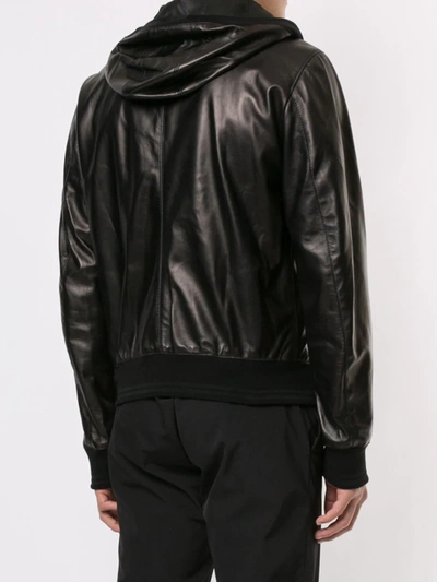 Dolce & Gabbana Leather Jacket With Hood And Branded Plate In Black