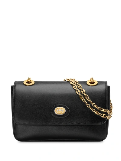 Shop Gucci Gold Tone Logo Bag In Black